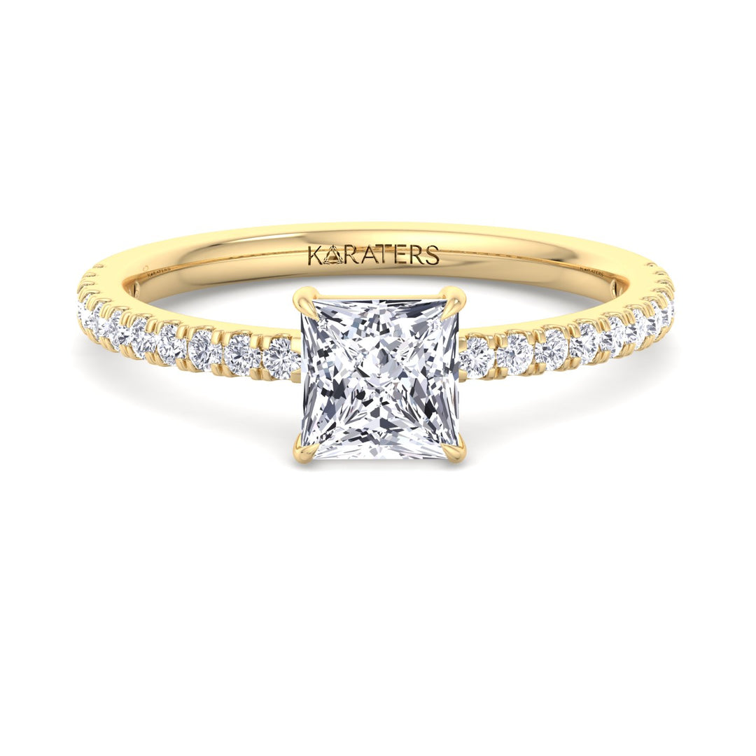 Princess Cut Lab Grown Diamond Engagement Ring with Pave Band