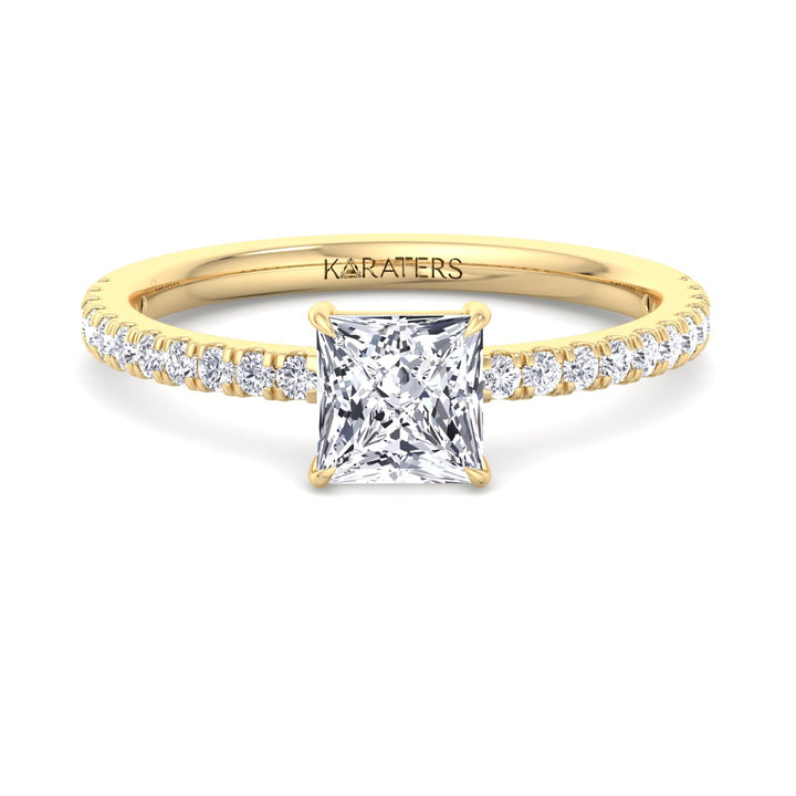 Princess Cut Lab Grown Diamond Engagement Ring with Pave Band