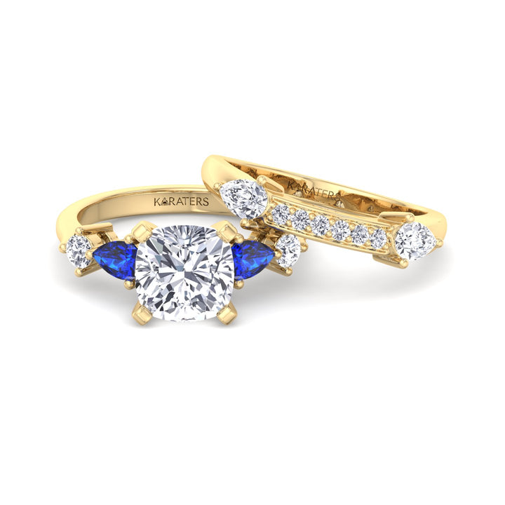 3.95CT Total Weight Multi Shape Lab Grown Diamond Wedding Set Yellow Gold 18K