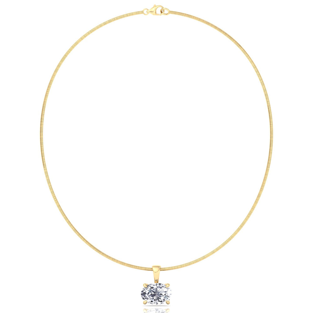 Oval-Cut Lab Grown Diamond Necklace on A Omega Chain - 14K- Yellow Gold