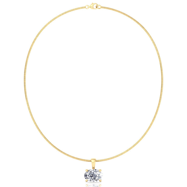 Oval-Cut Lab Grown Diamond Necklace on A Omega Chain - 14K- Yellow Gold