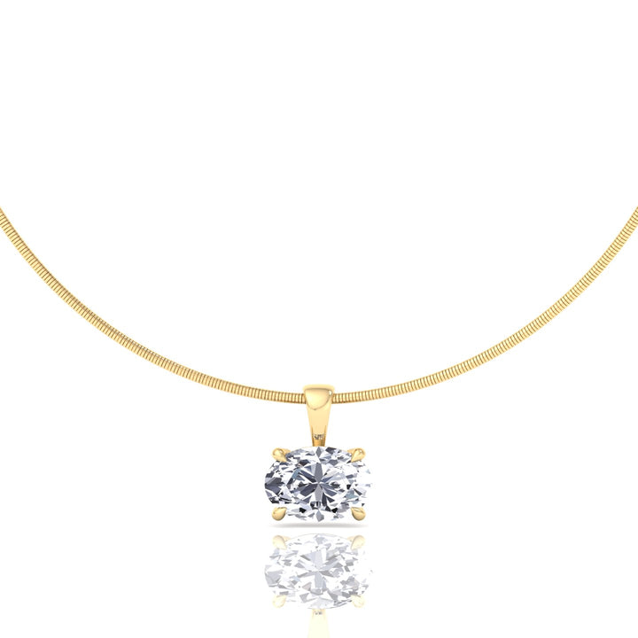 Oval-Cut -Lab-Grown Diamond -Necklace -on- A -Omega -Chain - 14K- Yellow -Gold