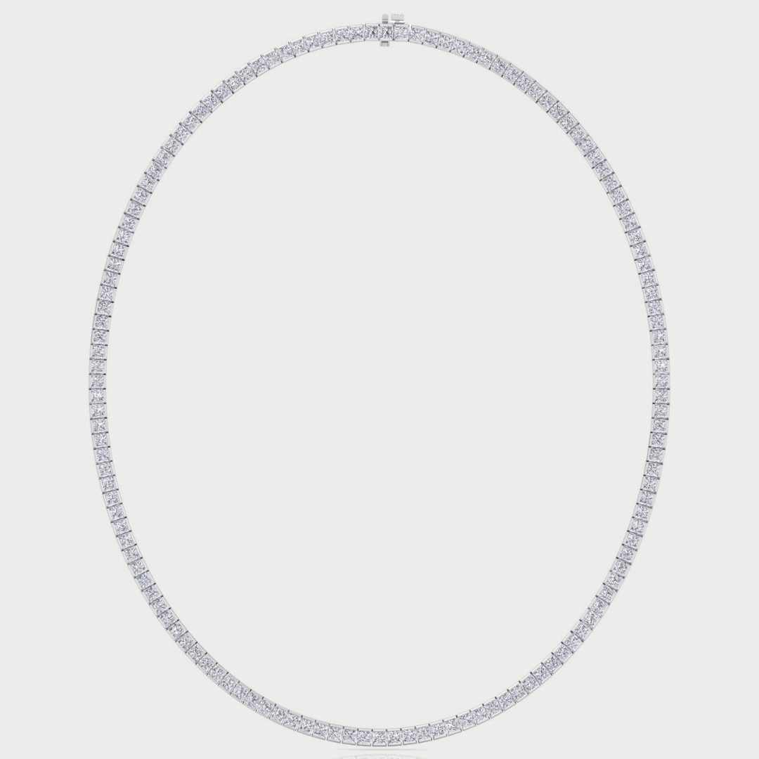 Channel Setting Princess Cut Lab-Grown Diamond Tennis Necklace  18K Solid Gold