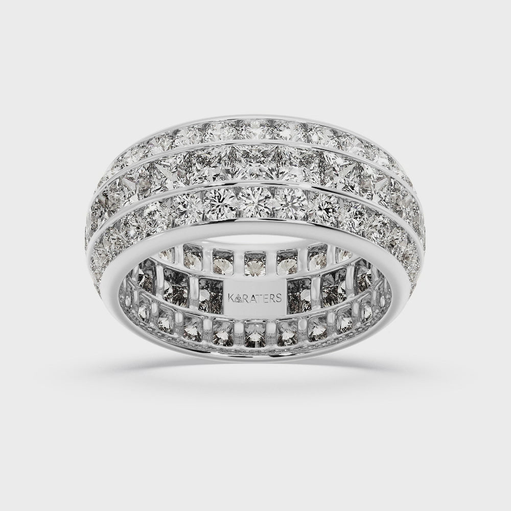 3 Row Channel Set Princess And Round Cut Lab Grown Diamond Eternity Band -  Video