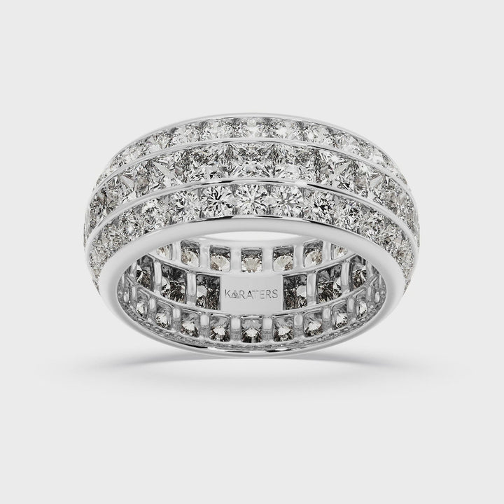 3 Row Channel Set Princess And Round Cut Lab Grown Diamond Eternity Band -  Video