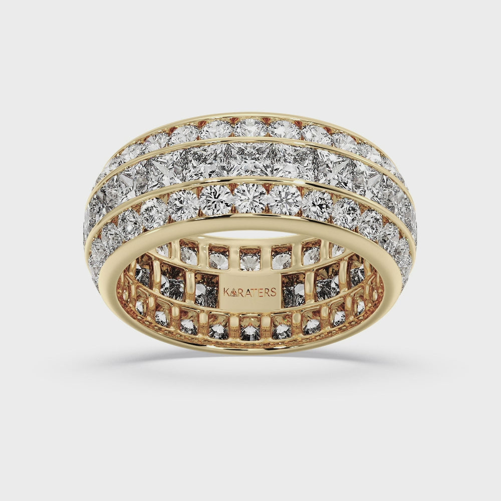 3 Row Channel Set Princess And Round Cut Lab Grown Diamond Eternity Band -  Yellow  Video