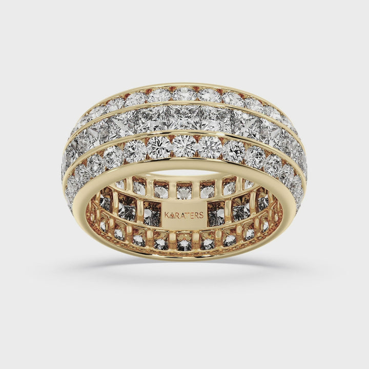 3 Row Channel Set Princess And Round Cut Lab Grown Diamond Eternity Band -  Yellow  Video