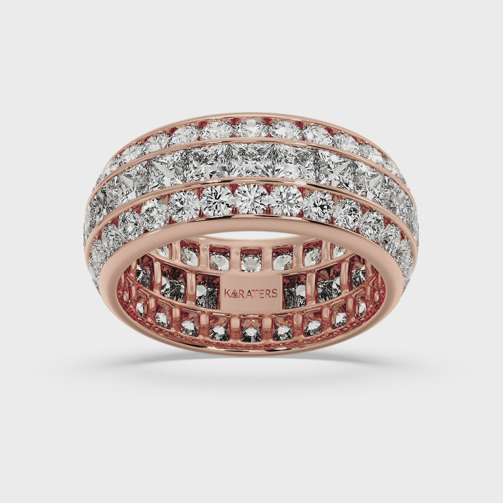 3 Row Channel Set Princess And Round Cut Lab Grown Diamond Eternity Band -  Rose Video