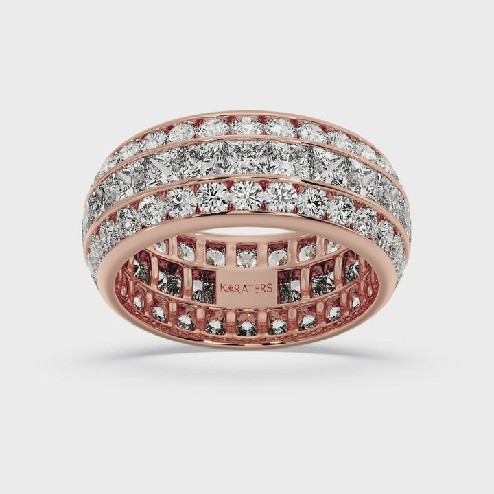 3 Row Channel Set Princess And Round Cut Lab Grown Diamond Eternity Band -  Rose Video