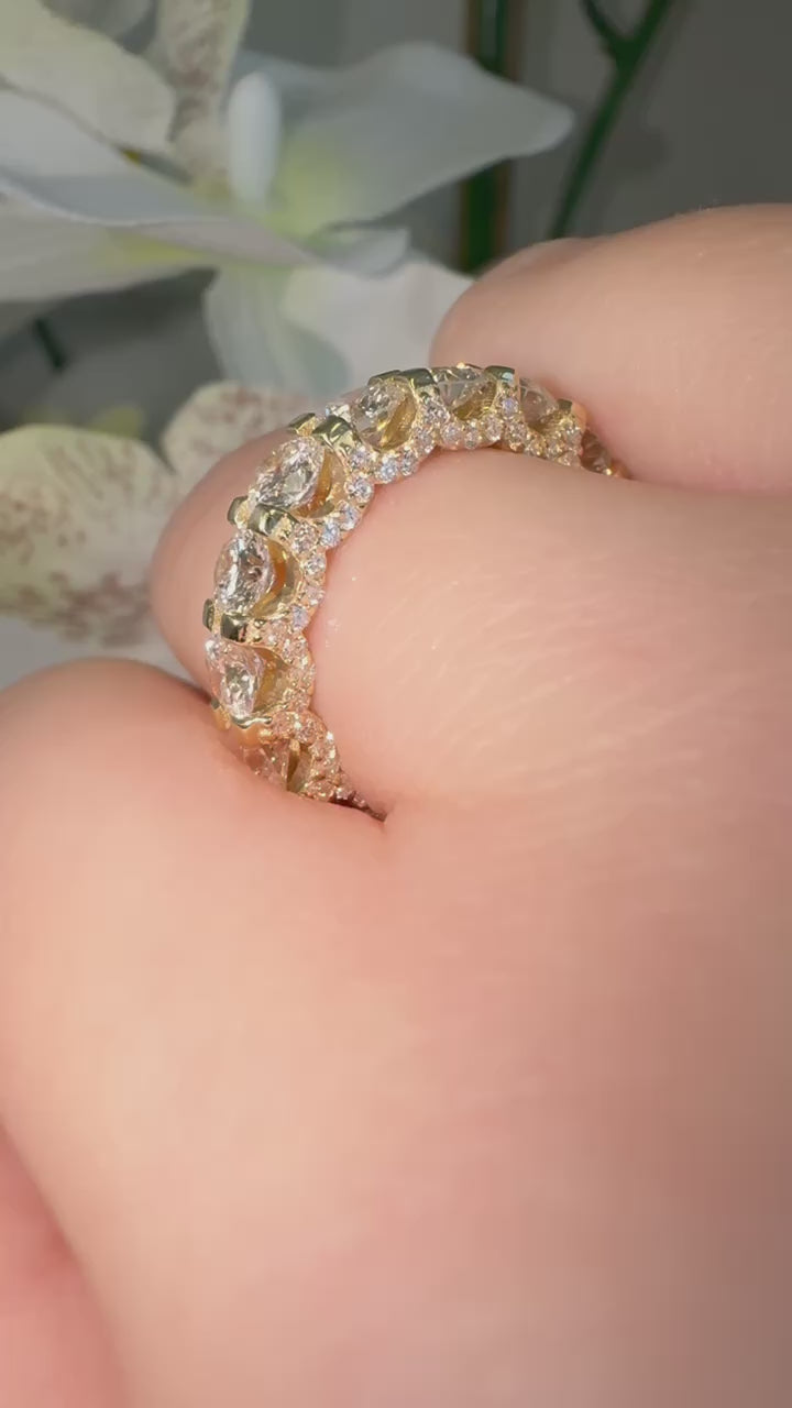 Luarca - Round Cut Lab Grown Yellow Gold Diamond Eternity Band With Hidden Halo
