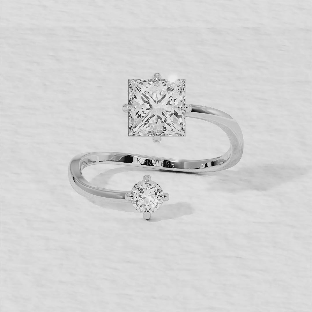 Princess & Round Shape Lab Diamond Open White Gold Ring