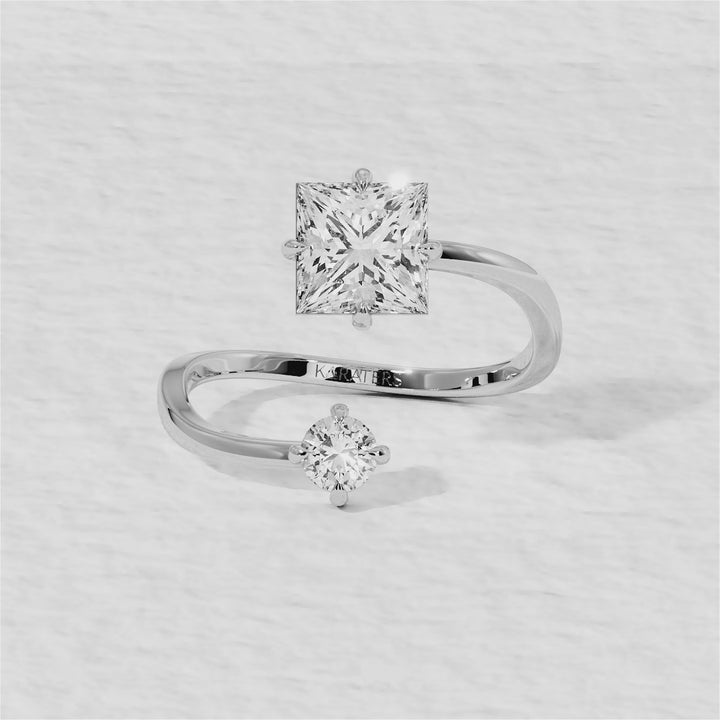 Princess & Round Shape Lab Diamond Open White Gold Ring
