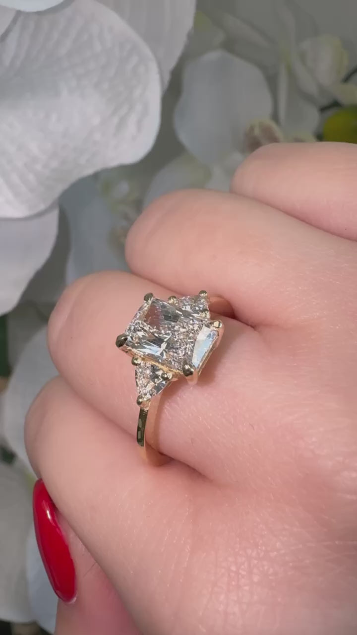 Radiant Lab Diamond Ring Trillion Sidestones White Gold