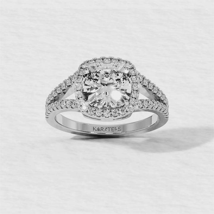 Cushion Lab Grtown Diamond Halo Ring Split Pave White Gold