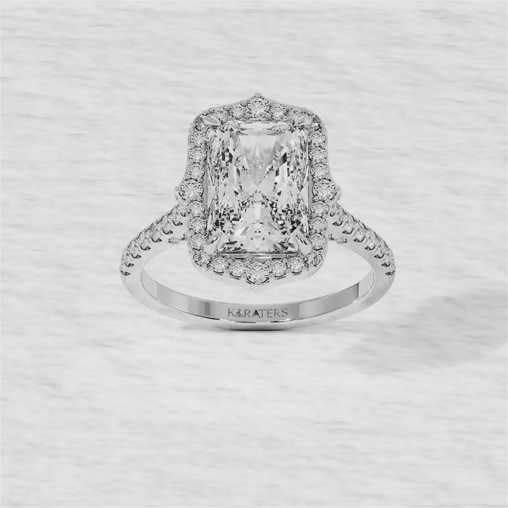 Vintage Radiant Lab Diamond Ring Halo White Gold