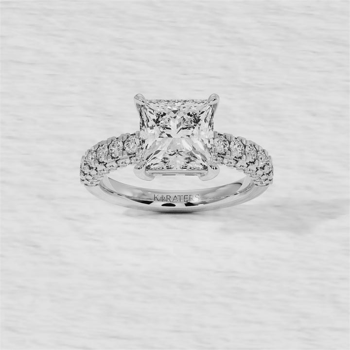 Princess cut Lab Diamond Pave Band White Gold Ring