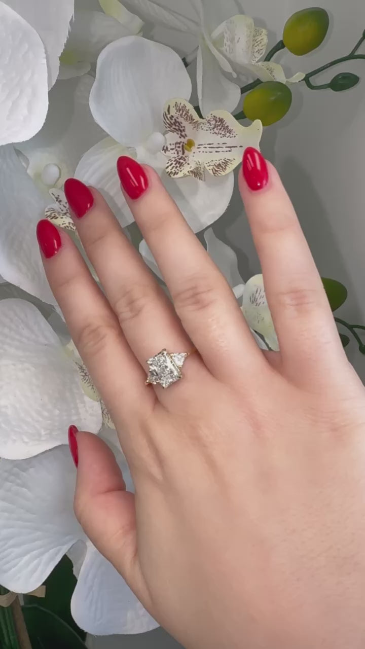 Radiant Lab Diamond Ring Trillion Sidestones