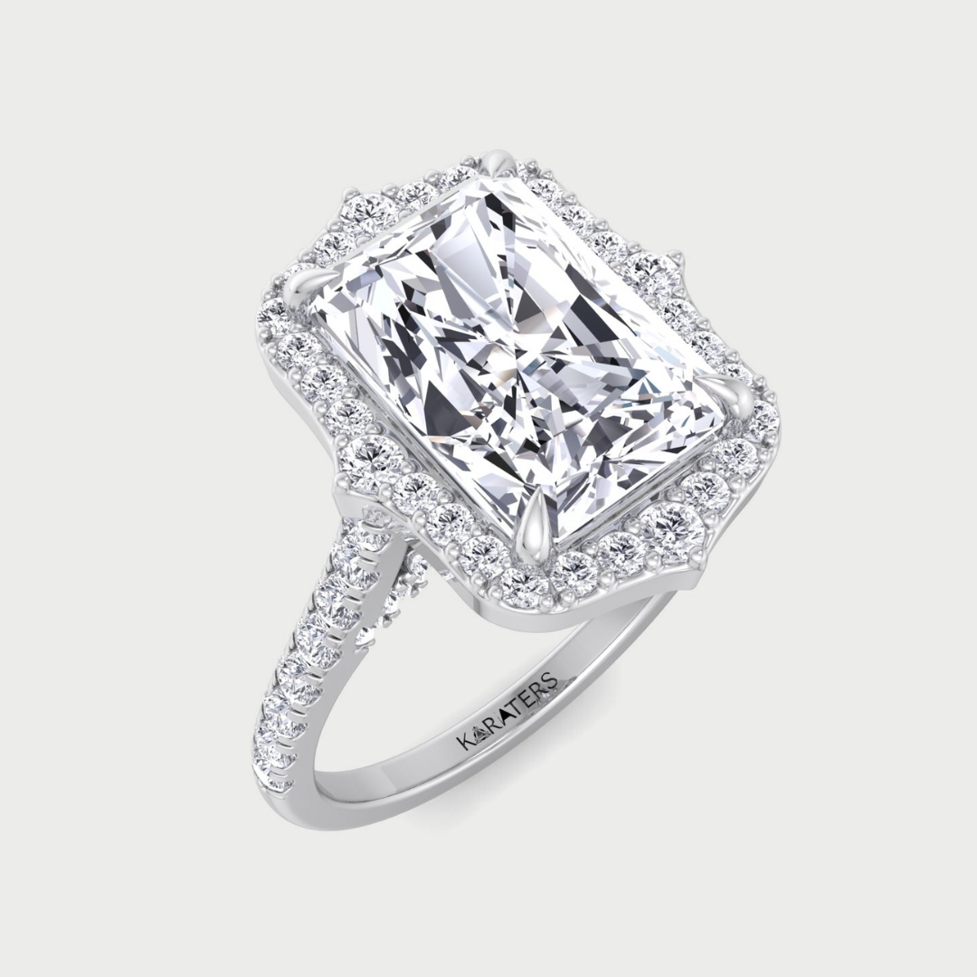 Vintage Style Radiant Cut Lab Grown Diamond Engagement Ring with Halo