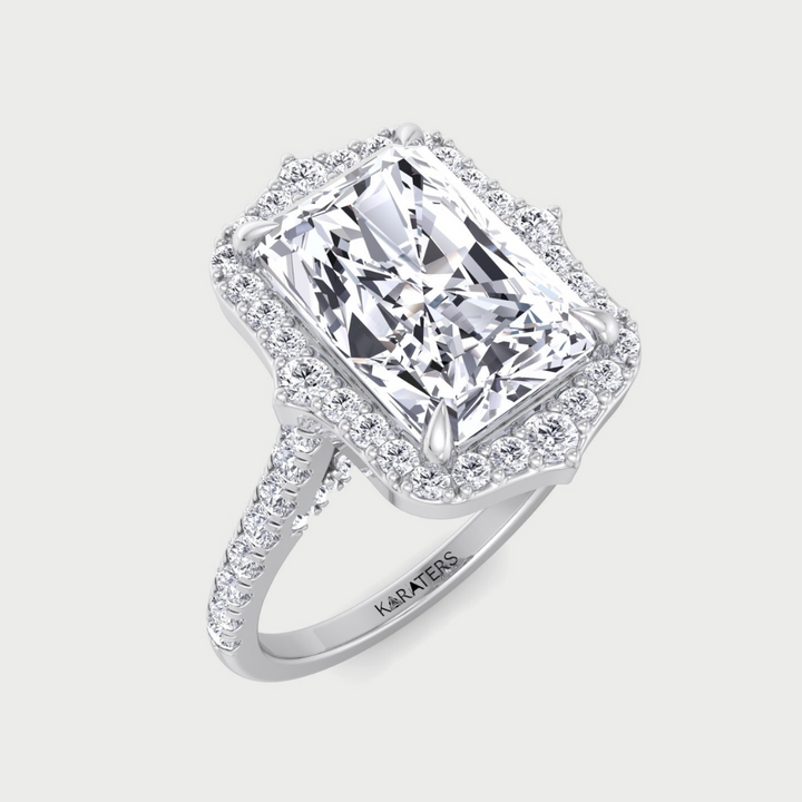 Vintage Style Radiant Cut Lab Grown Diamond Engagement Ring with Halo