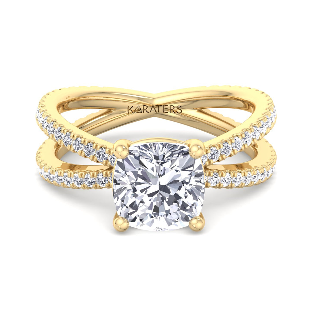 Cushion Cut Lab Grown Diamond Engagement Ring with Double BAND SideStones
