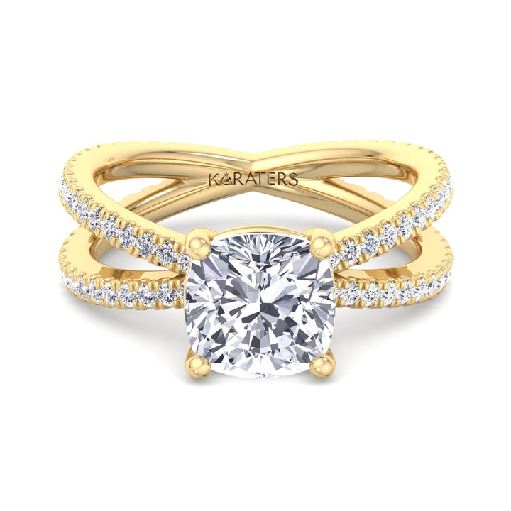 Cushion Cut Lab Grown Diamond Engagement Ring with Double BAND SideStones