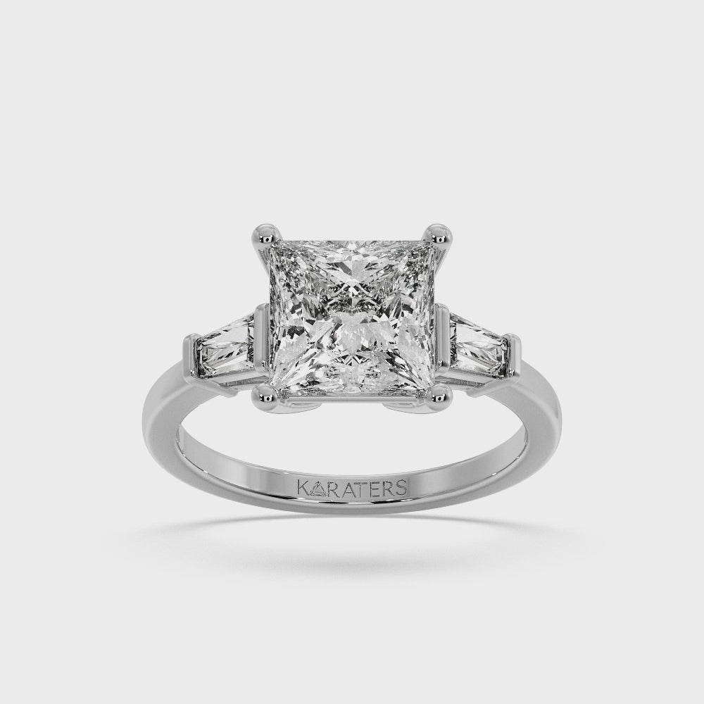 Princess Lab Diamond Solitaire Ring Tapered Baguette White Gold