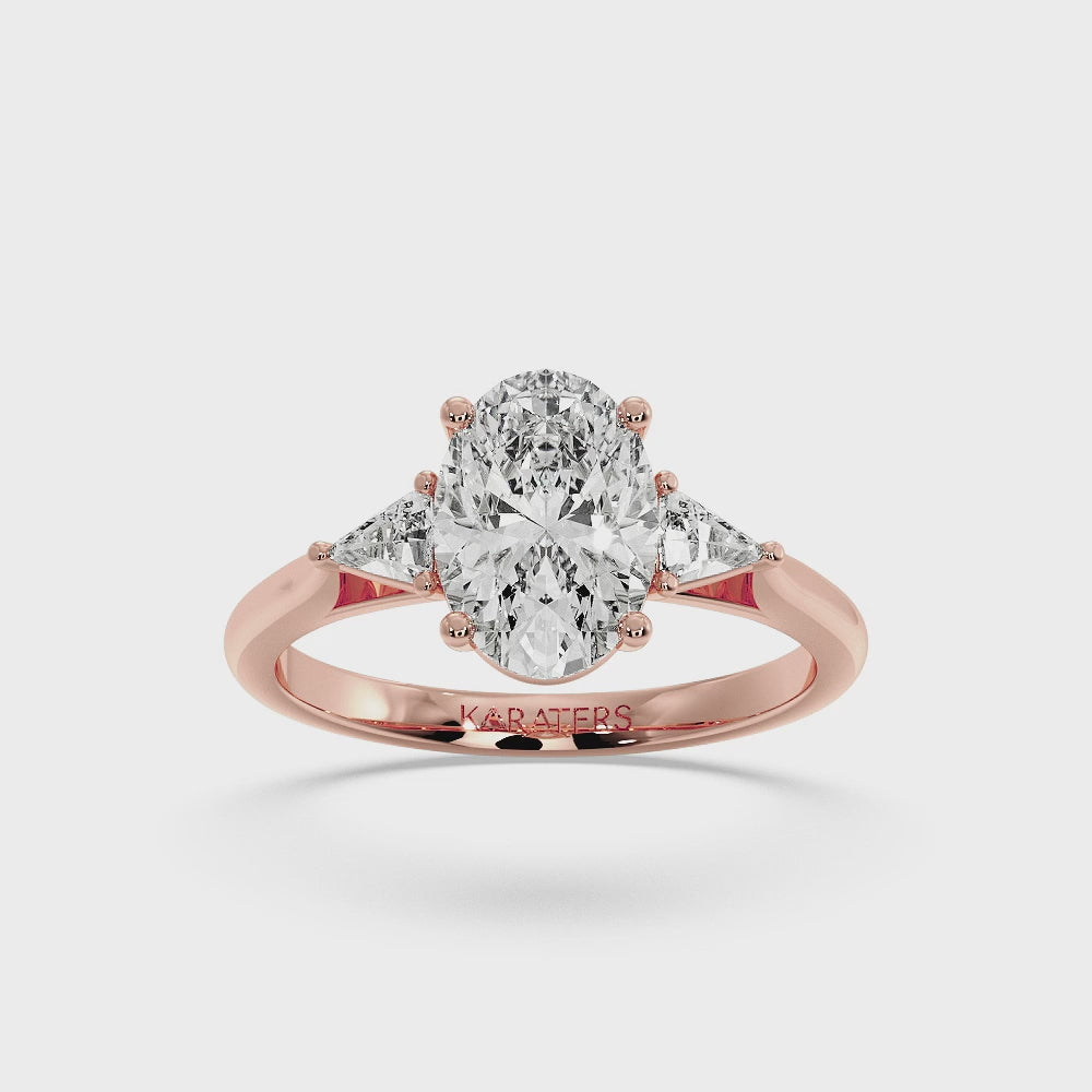 Oval Lab Diamond Engagement Ring with Trillion Side Stones Rose