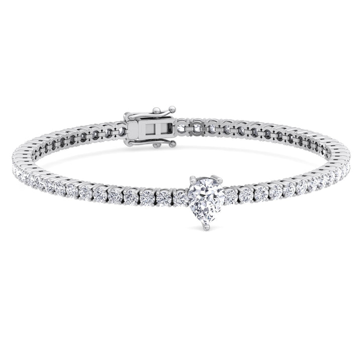 10Ct Pear Shape Single Station Lab Diamond Tennis Bracelet 18K White