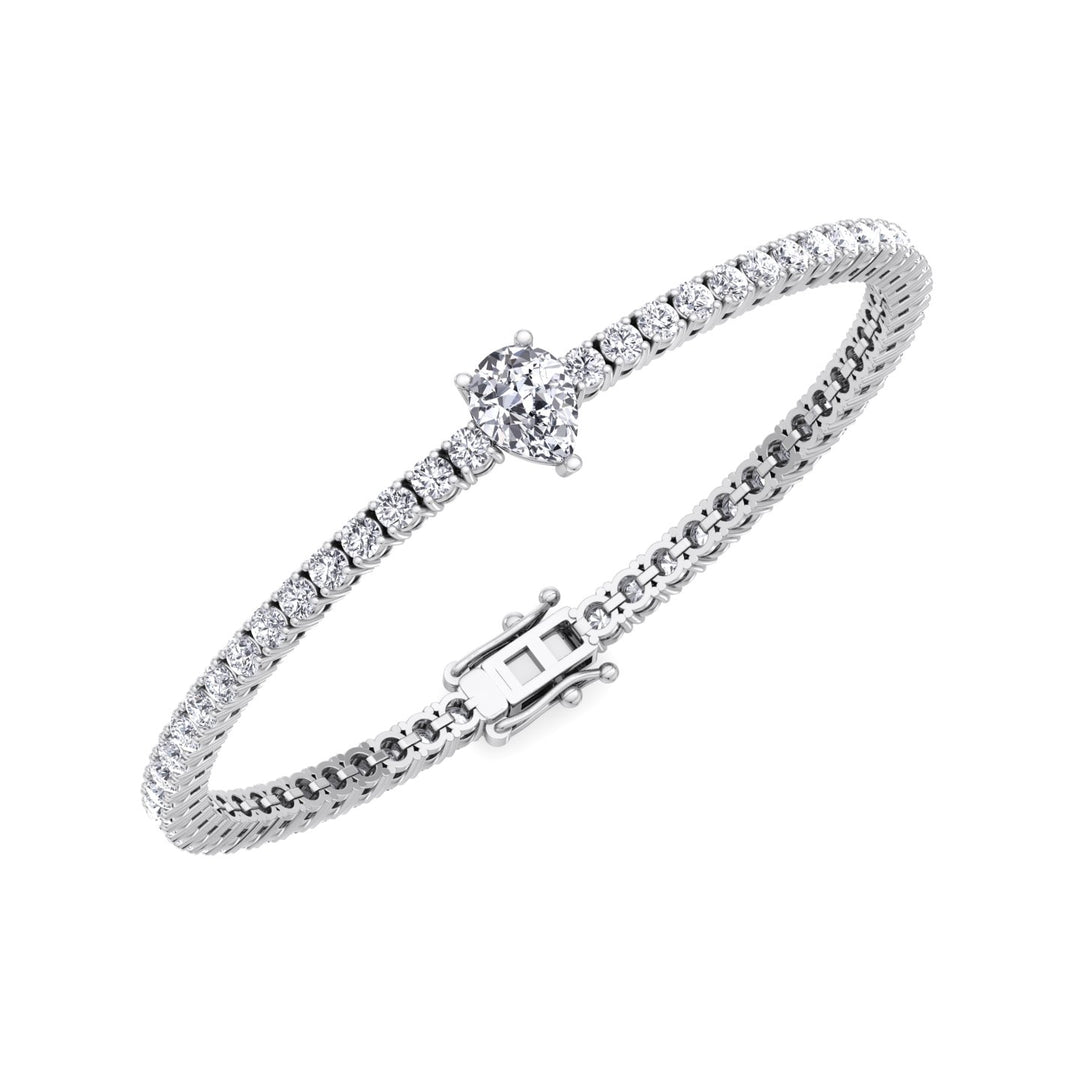 10Ct Pear Shape Single Station Lab Diamond Tennis Bracelet 18K White Gold