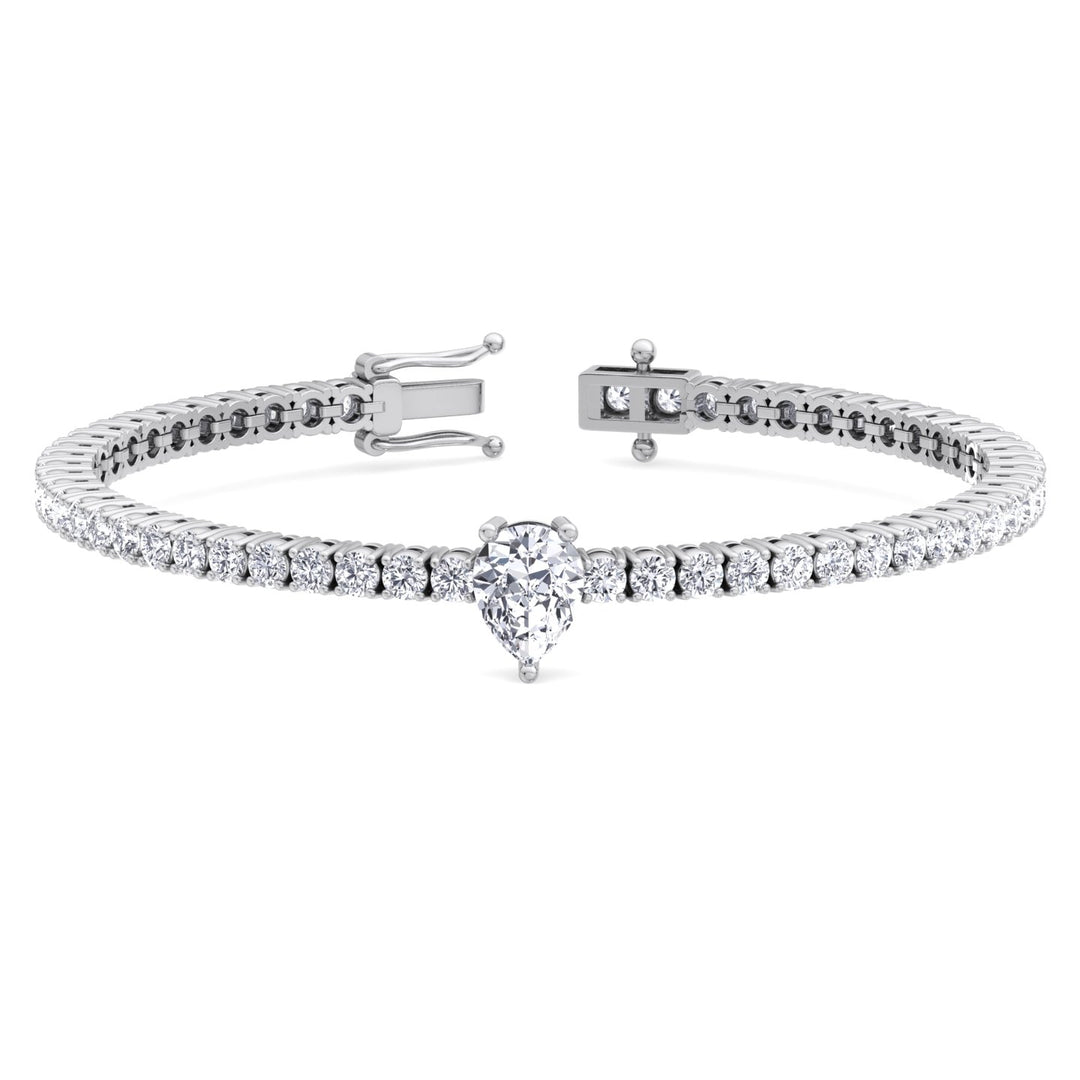 10Ct Pear Single Station Lab Diamond Tennis Bracelet 18K White