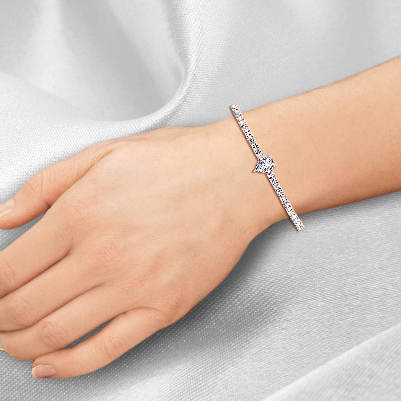 10Ct Pear Single Station Lab Diamond Tennis Bracelet Rose Gold