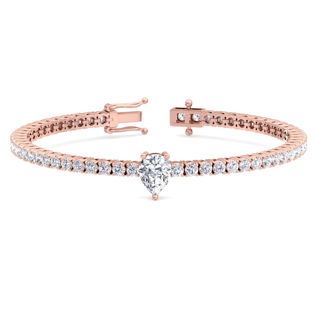 10Ct Pear Station Lab Diamond Tennis Bracelet Rose Clasp