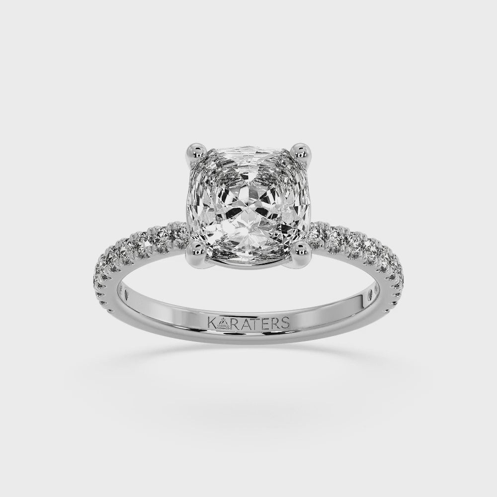 Cushion Cut Lab grown Diamond Ring SideStones White