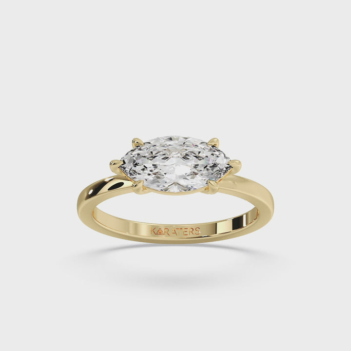 Echter - Marquise Cut Lab Grown Diamond East West Solitaire Engagement Ring, Yellow Gold