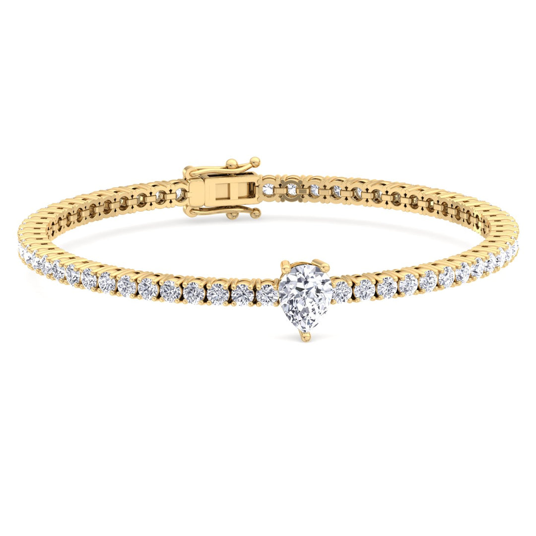 10Ct Pear Single Station Lab Diamond Tennis Bracelet 18K Yellow Gold