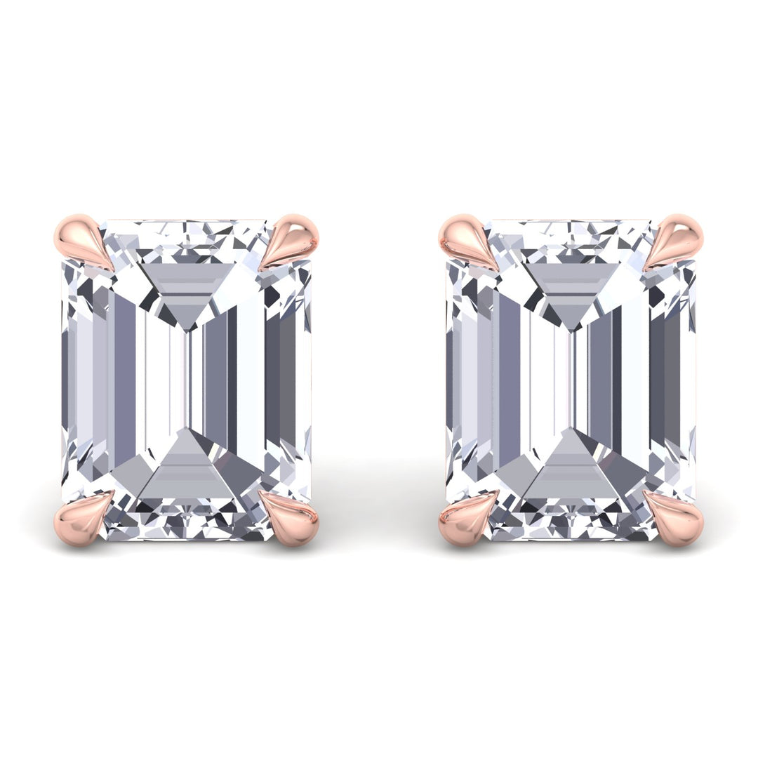 Emerald Cut Lab-Grown Diamond Studs Rose Gold 14K 18K