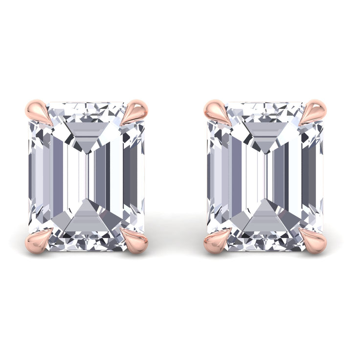 Emerald Cut Lab-Grown Diamond Studs Rose Gold 14K 18K