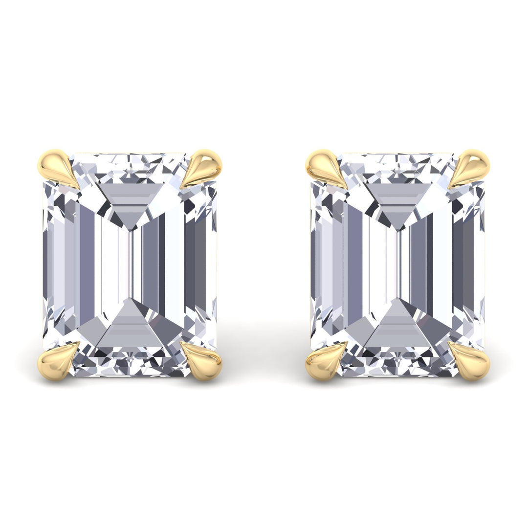 Emerald Cut Lab-Grown Diamond Studs Yellow Gold 14K 18K