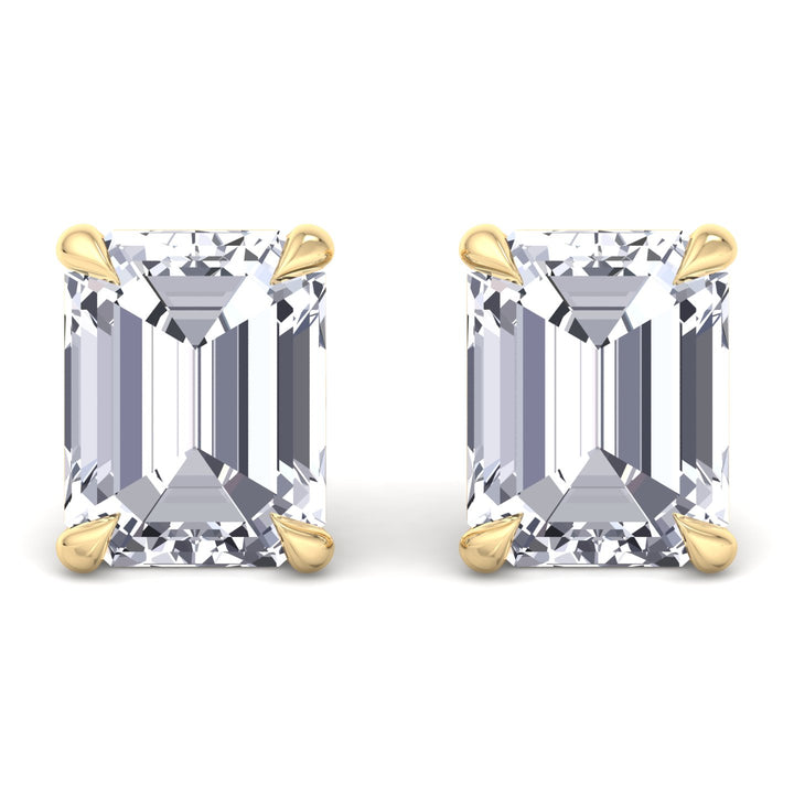 Emerald Cut Lab-Grown Diamond Studs Yellow Gold 14K 18K