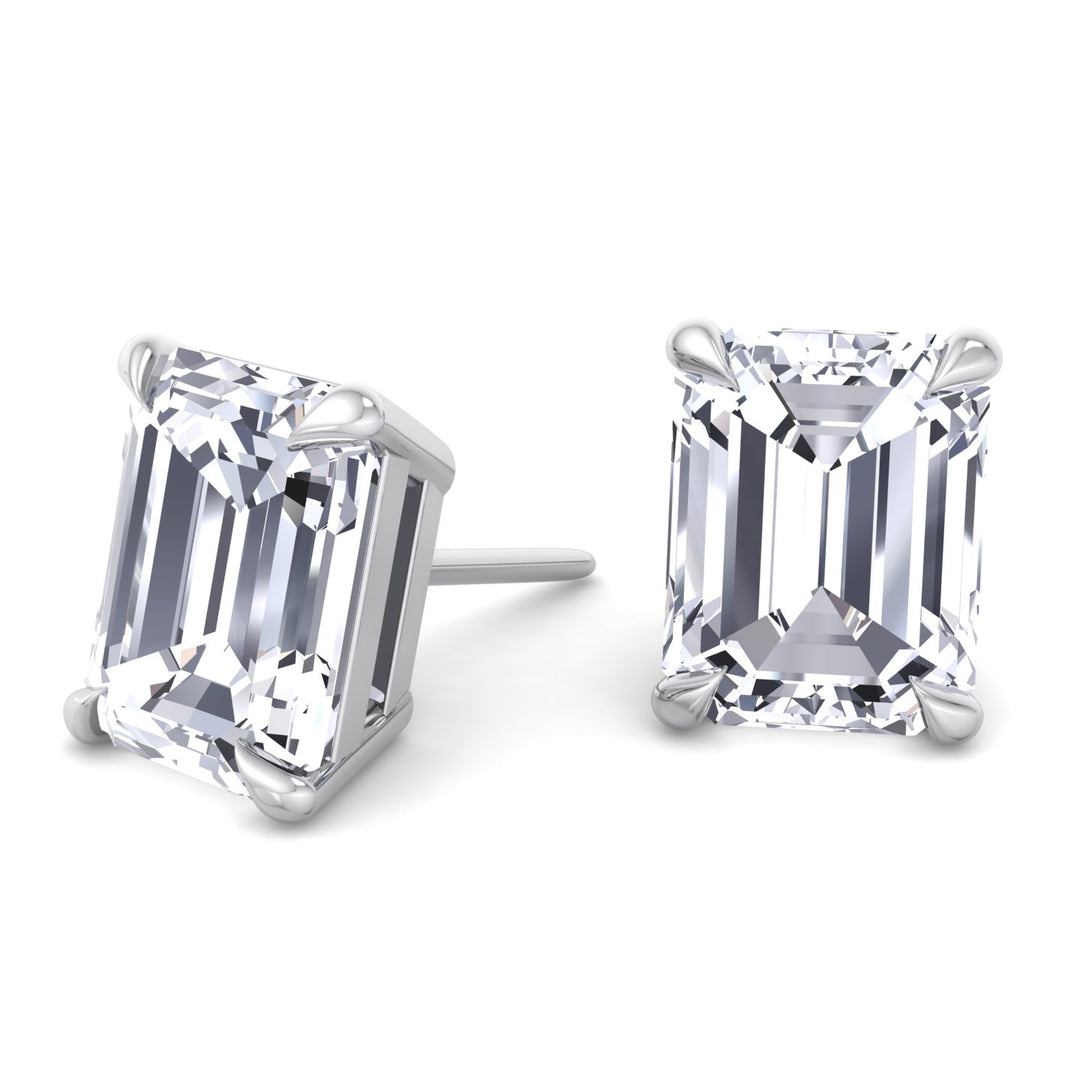 Emerald Cut Lab-Grown Diamond Studs White Gold  18K