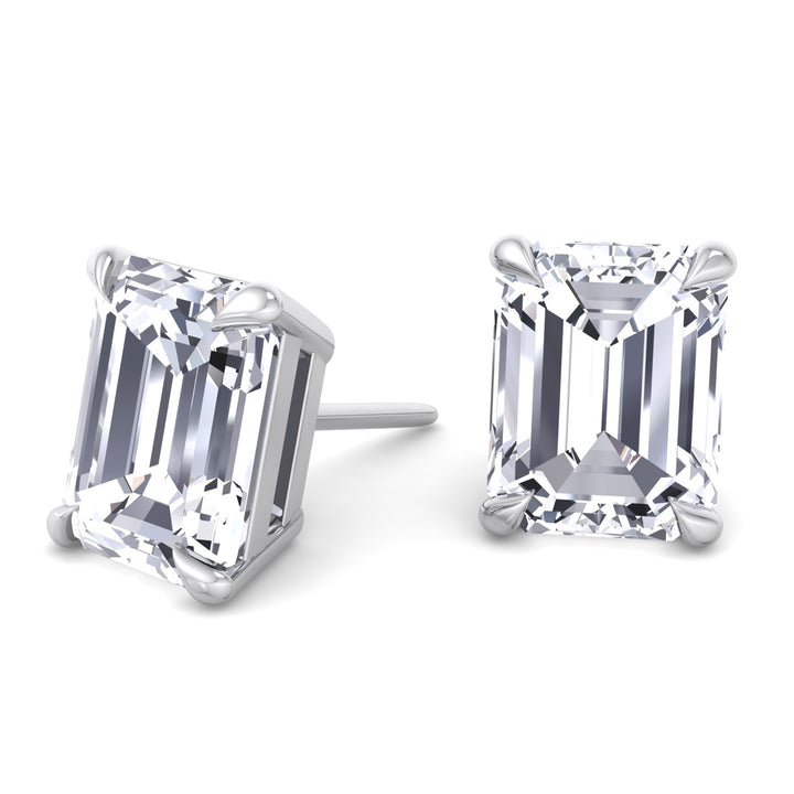 Emerald Cut Lab-Grown Diamond Studs White Gold  18K
