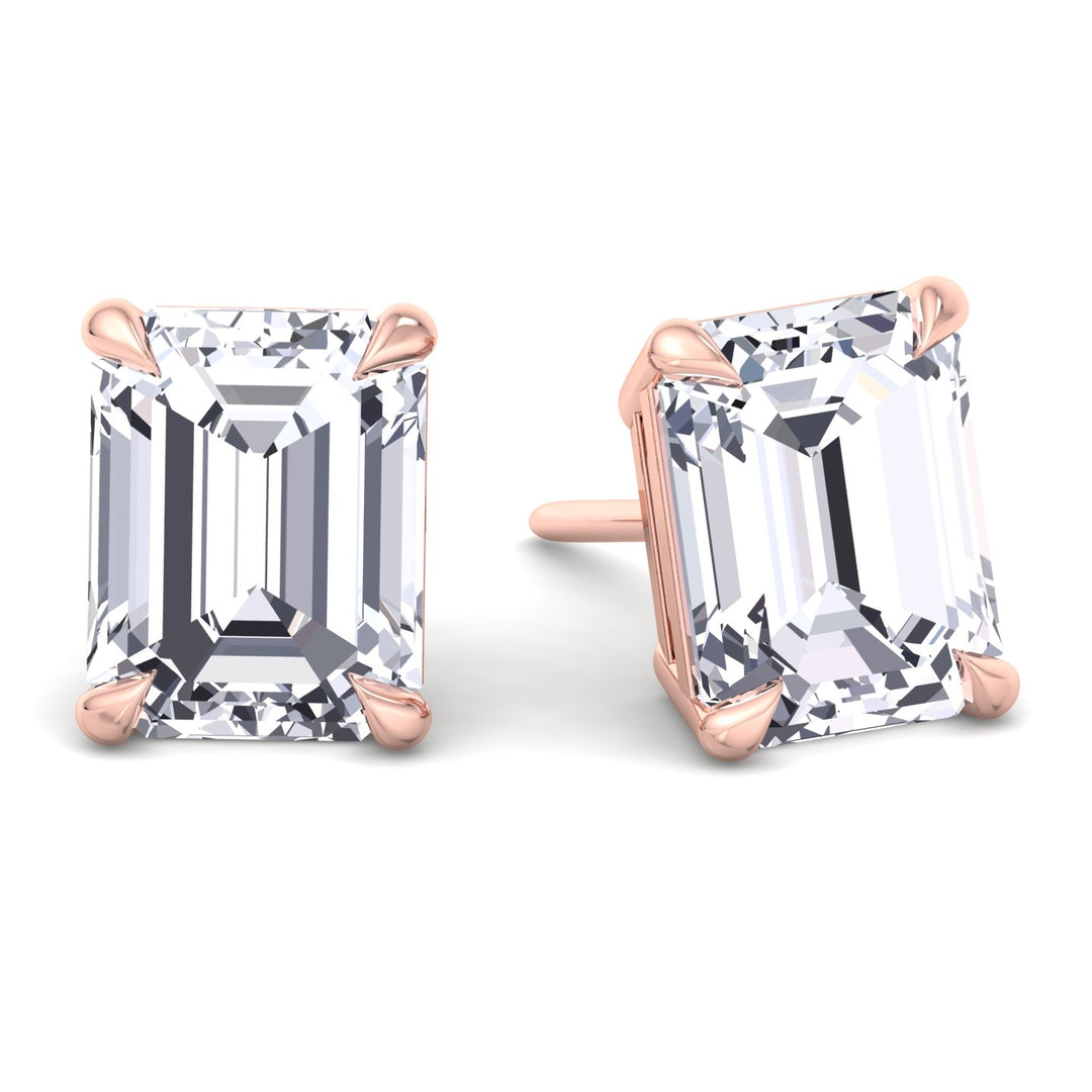 Emerald Cut Lab-Grown Diamond Studs Rose Gold 14K