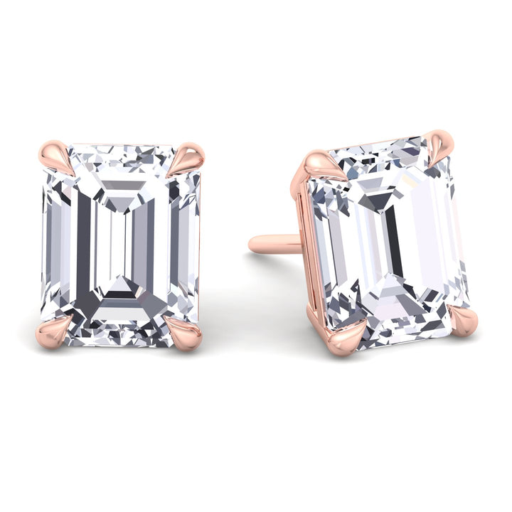 Emerald Cut Lab-Grown Diamond Studs Rose Gold 14K