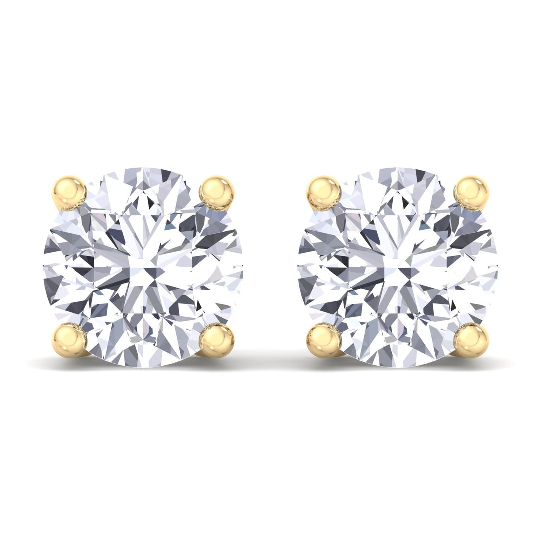 Round Cut  Lab-Grown Diamond Studs Yellow Gold