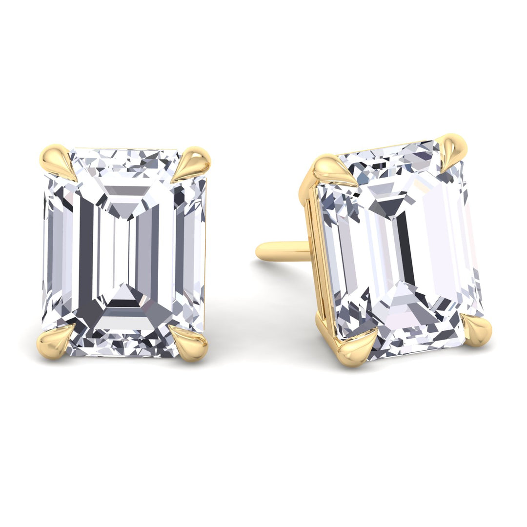 Emerald Cut Lab-Grown Diamond Studs Yellow Gold 14K