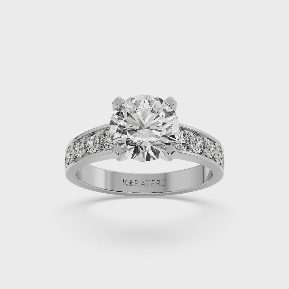 Almere - Round Cut Lab Grown Diamond Engagement Ring With SideStones, White Gold