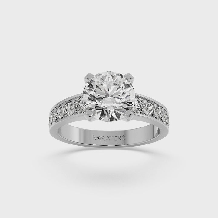 Almere - Round Cut Lab Grown Diamond Engagement Ring With SideStones, White Gold