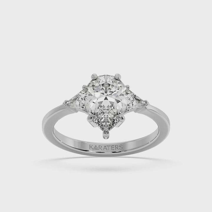Beber - Pear Shape Lab White Gold Diamond Engagement Ring with Trillion Side Stones