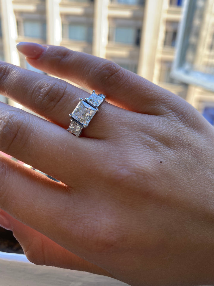 2ct Princess Cut Lab Diamond Ring SideStones White