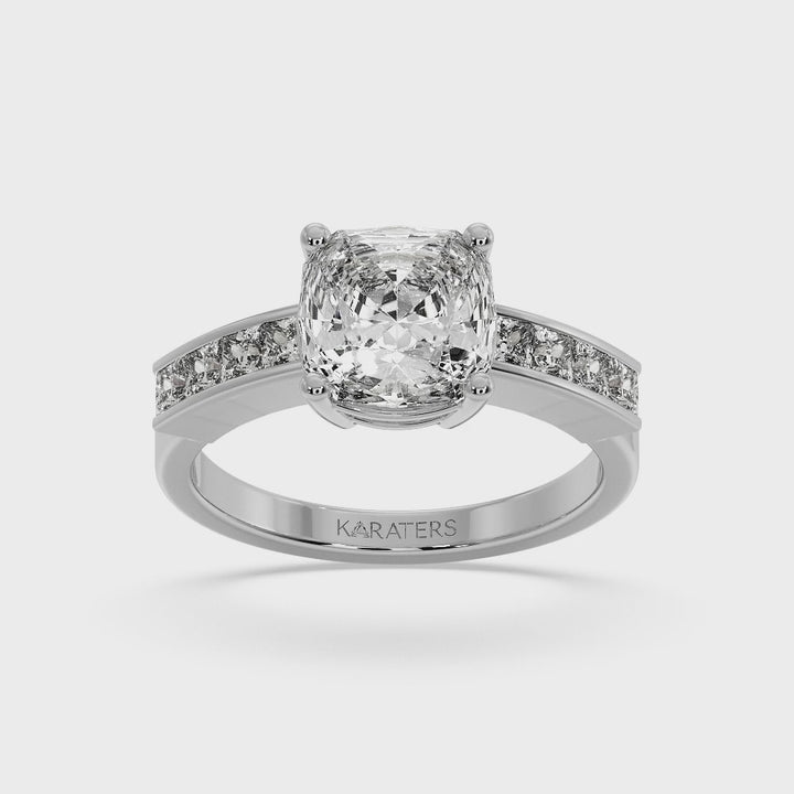 Cushion Cut Lab Diamond Ring SideStones White Gold